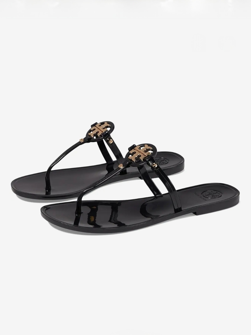 Tory Burch Black Jelly Thong Sandals with Gold Logo